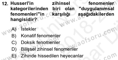 Çağdaş Felsefe 2 Dersi 2018 - 2019 Yılı (Vize) Ara Sınav Soruları 12. Soru
