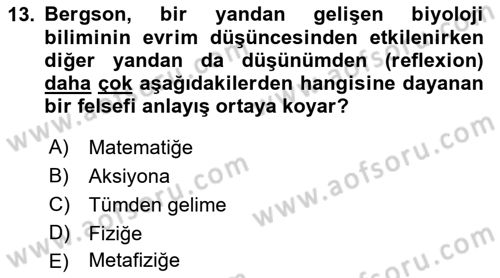 Çağdaş Felsefe 2 Dersi 2018 - 2019 Yılı (Vize) Ara Sınav Soruları 13. Soru
