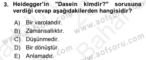 Çağdaş Felsefe 2 Dersi 2018 - 2019 Yılı (Vize) Ara Sınav Soruları 3. Soru