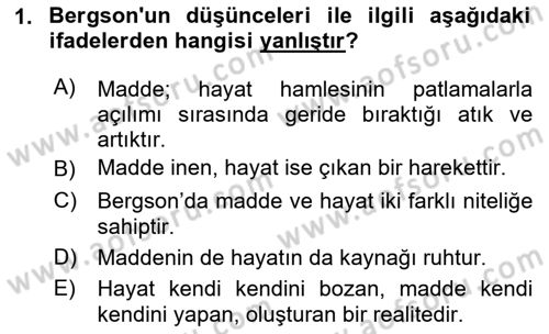 Çağdaş Felsefe 2 Dersi 2020 - 2021 Yılı Yaz Okulu Sınavı 1. Soru