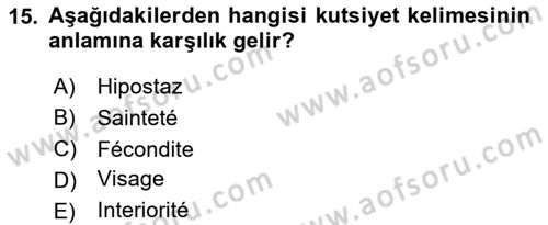 Çağdaş Felsefe 2 Dersi 2020 - 2021 Yılı Yaz Okulu Sınavı 15. Soru