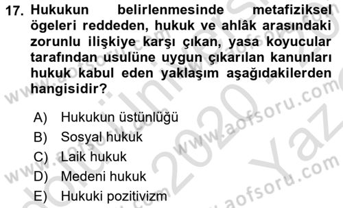 Çağdaş Felsefe 2 Dersi 2020 - 2021 Yılı Yaz Okulu Sınav Soruları 17. Soru