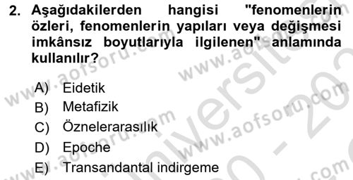 Çağdaş Felsefe 2 Dersi 2020 - 2021 Yılı Yaz Okulu Sınavı 2. Soru