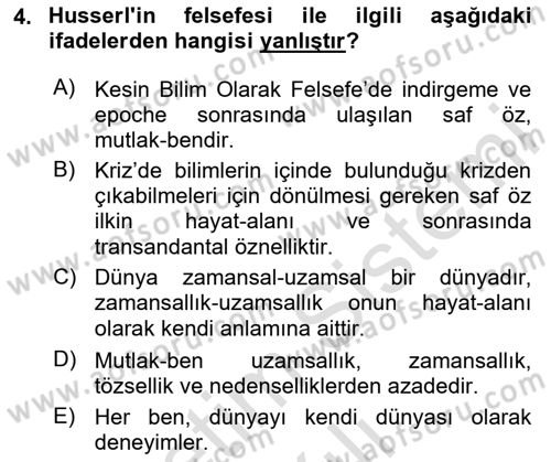 Çağdaş Felsefe 2 Dersi 2020 - 2021 Yılı Yaz Okulu Sınavı 4. Soru