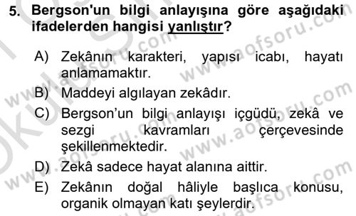 Çağdaş Felsefe 2 Dersi 2020 - 2021 Yılı Yaz Okulu Sınavı 5. Soru