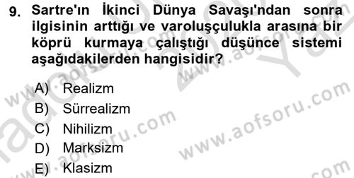 Çağdaş Felsefe 2 Dersi 2020 - 2021 Yılı Yaz Okulu Sınavı 9. Soru