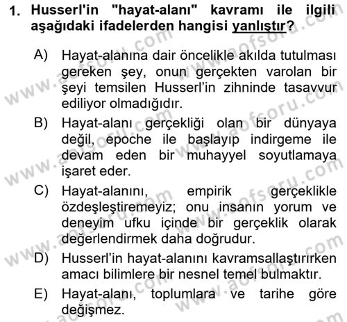 Çağdaş Felsefe 2 Dersi 2021 - 2022 Yılı (Vize) Ara Sınavı 1. Soru