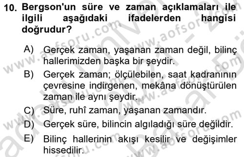 Çağdaş Felsefe 2 Dersi 2021 - 2022 Yılı (Vize) Ara Sınavı 10. Soru