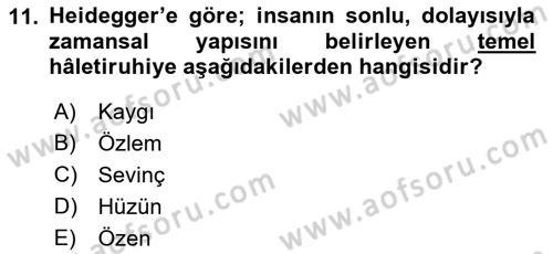 Çağdaş Felsefe 2 Dersi 2021 - 2022 Yılı (Vize) Ara Sınavı 11. Soru