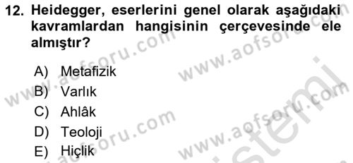 Çağdaş Felsefe 2 Dersi 2021 - 2022 Yılı (Vize) Ara Sınavı 12. Soru