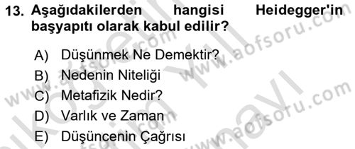 Çağdaş Felsefe 2 Dersi 2021 - 2022 Yılı (Vize) Ara Sınavı 13. Soru