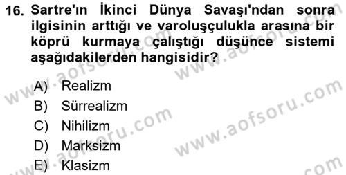 Çağdaş Felsefe 2 Dersi 2021 - 2022 Yılı (Vize) Ara Sınavı 16. Soru