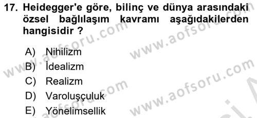 Çağdaş Felsefe 2 Dersi 2021 - 2022 Yılı (Vize) Ara Sınavı 17. Soru