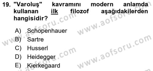 Çağdaş Felsefe 2 Dersi 2021 - 2022 Yılı (Vize) Ara Sınavı 19. Soru