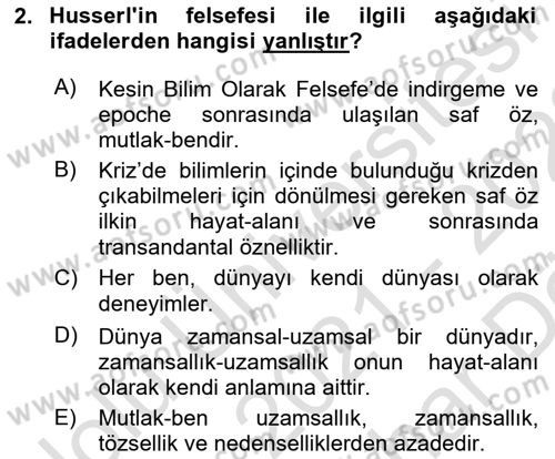 Çağdaş Felsefe 2 Dersi 2021 - 2022 Yılı (Vize) Ara Sınavı 2. Soru