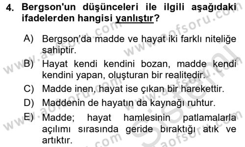 Çağdaş Felsefe 2 Dersi 2021 - 2022 Yılı (Vize) Ara Sınavı 4. Soru