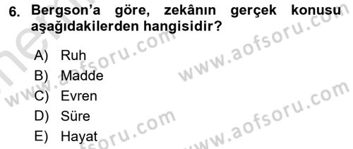 Çağdaş Felsefe 2 Dersi 2021 - 2022 Yılı (Vize) Ara Sınavı 6. Soru