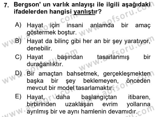 Çağdaş Felsefe 2 Dersi 2021 - 2022 Yılı (Vize) Ara Sınavı 7. Soru