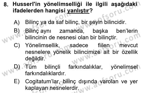 Çağdaş Felsefe 2 Dersi 2021 - 2022 Yılı (Vize) Ara Sınavı 8. Soru