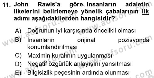 Çağdaş Felsefe 2 Dersi 2021 - 2022 Yılı (Final) Dönem Sonu Sınav Soruları 11. Soru