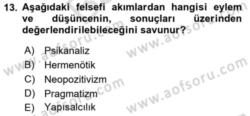 Çağdaş Felsefe 2 Dersi 2021 - 2022 Yılı (Final) Dönem Sonu Sınav Soruları 13. Soru
