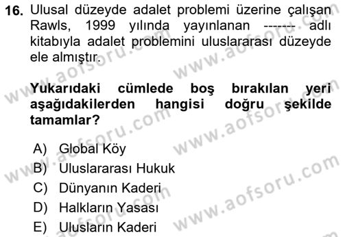 Çağdaş Felsefe 2 Dersi 2021 - 2022 Yılı (Final) Dönem Sonu Sınav Soruları 16. Soru