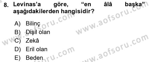 Çağdaş Felsefe 2 Dersi 2021 - 2022 Yılı (Final) Dönem Sonu Sınav Soruları 8. Soru