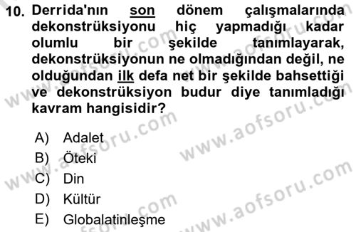 Çağdaş Felsefe 2 Dersi 2021 - 2022 Yılı Yaz Okulu Sınav Soruları 10. Soru