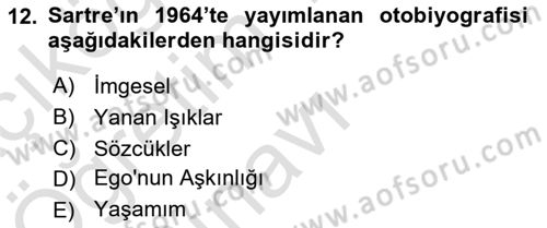 Çağdaş Felsefe 2 Dersi 2021 - 2022 Yılı Yaz Okulu Sınav Soruları 12. Soru