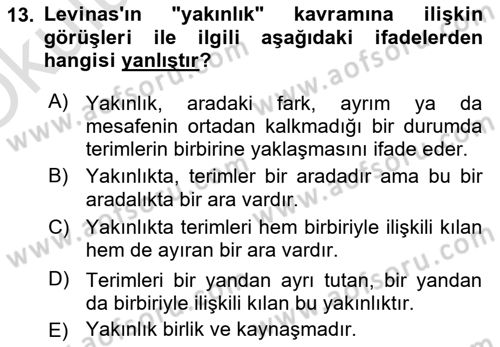 Çağdaş Felsefe 2 Dersi 2021 - 2022 Yılı Yaz Okulu Sınav Soruları 13. Soru