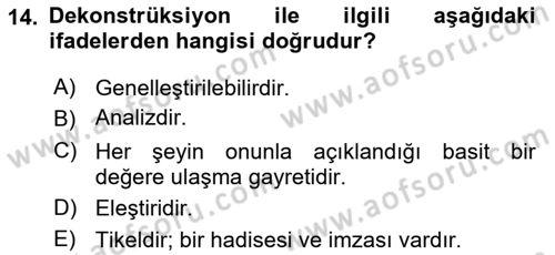 Çağdaş Felsefe 2 Dersi 2021 - 2022 Yılı Yaz Okulu Sınav Soruları 14. Soru