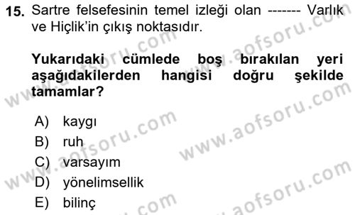Çağdaş Felsefe 2 Dersi 2021 - 2022 Yılı Yaz Okulu Sınav Soruları 15. Soru