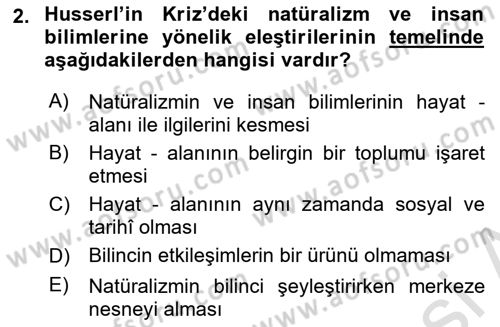 Çağdaş Felsefe 2 Dersi 2021 - 2022 Yılı Yaz Okulu Sınav Soruları 2. Soru