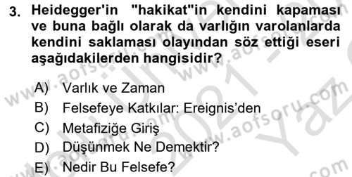 Çağdaş Felsefe 2 Dersi 2021 - 2022 Yılı Yaz Okulu Sınav Soruları 3. Soru