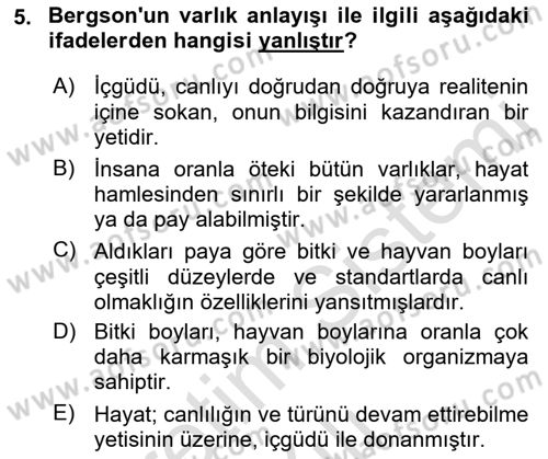 Çağdaş Felsefe 2 Dersi 2021 - 2022 Yılı Yaz Okulu Sınav Soruları 5. Soru