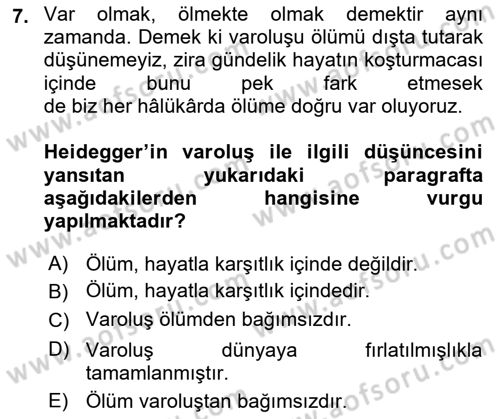 Çağdaş Felsefe 2 Dersi 2021 - 2022 Yılı Yaz Okulu Sınav Soruları 7. Soru