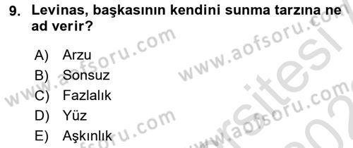 Çağdaş Felsefe 2 Dersi 2021 - 2022 Yılı Yaz Okulu Sınav Soruları 9. Soru