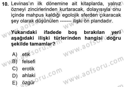 Çağdaş Felsefe 2 Dersi 2022 - 2023 Yılı Yaz Okulu Sınav Soruları 10. Soru