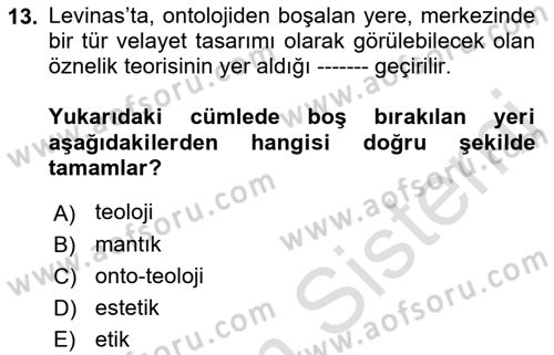 Çağdaş Felsefe 2 Dersi 2022 - 2023 Yılı Yaz Okulu Sınav Soruları 13. Soru