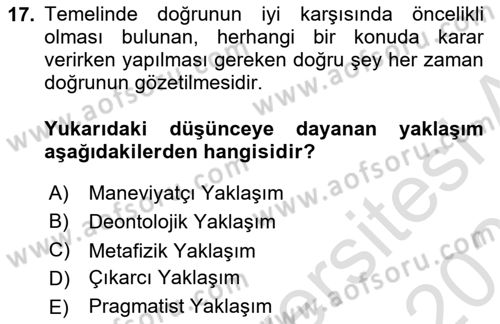 Çağdaş Felsefe 2 Dersi 2022 - 2023 Yılı Yaz Okulu Sınav Soruları 17. Soru