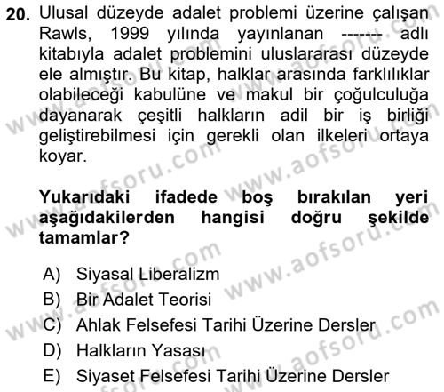 Çağdaş Felsefe 2 Dersi 2022 - 2023 Yılı Yaz Okulu Sınav Soruları 20. Soru