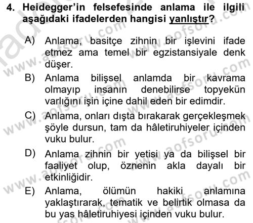Çağdaş Felsefe 2 Dersi 2022 - 2023 Yılı Yaz Okulu Sınav Soruları 4. Soru