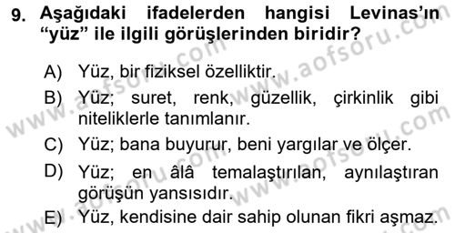 Çağdaş Felsefe 2 Dersi 2022 - 2023 Yılı Yaz Okulu Sınav Soruları 9. Soru