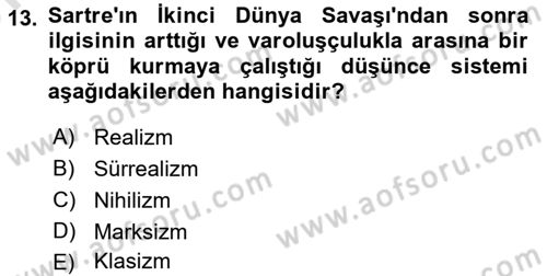 Çağdaş Felsefe 2 Dersi 2023 - 2024 Yılı (Vize) Ara Sınav Soruları 13. Soru