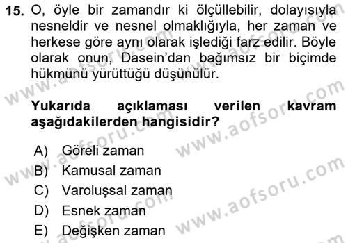 Çağdaş Felsefe 2 Dersi 2023 - 2024 Yılı (Vize) Ara Sınav Soruları 15. Soru