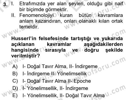 Çağdaş Felsefe 2 Dersi 2023 - 2024 Yılı (Vize) Ara Sınav Soruları 3. Soru