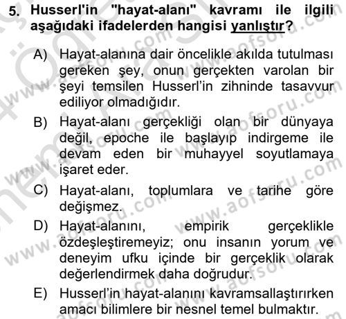 Çağdaş Felsefe 2 Dersi 2023 - 2024 Yılı (Vize) Ara Sınav Soruları 5. Soru