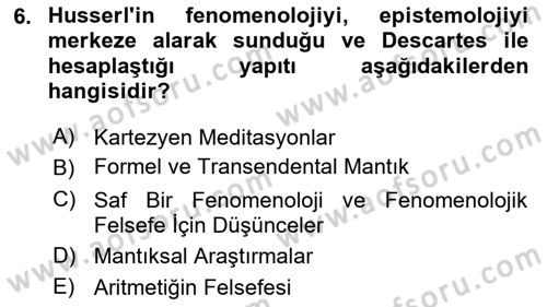 Çağdaş Felsefe 2 Dersi 2023 - 2024 Yılı (Vize) Ara Sınav Soruları 6. Soru