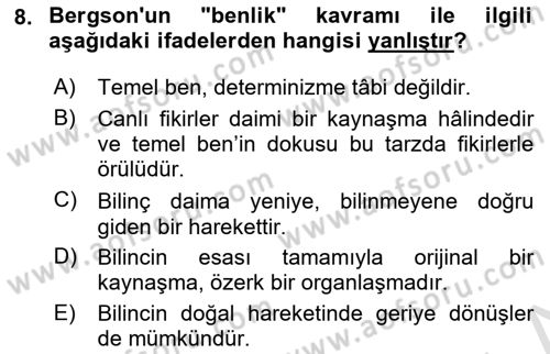 Çağdaş Felsefe 2 Dersi 2023 - 2024 Yılı (Vize) Ara Sınav Soruları 8. Soru