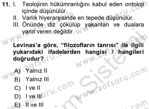 Çağdaş Felsefe 2 Dersi 2023 - 2024 Yılı (Final) Dönem Sonu Sınav Soruları 11. Soru